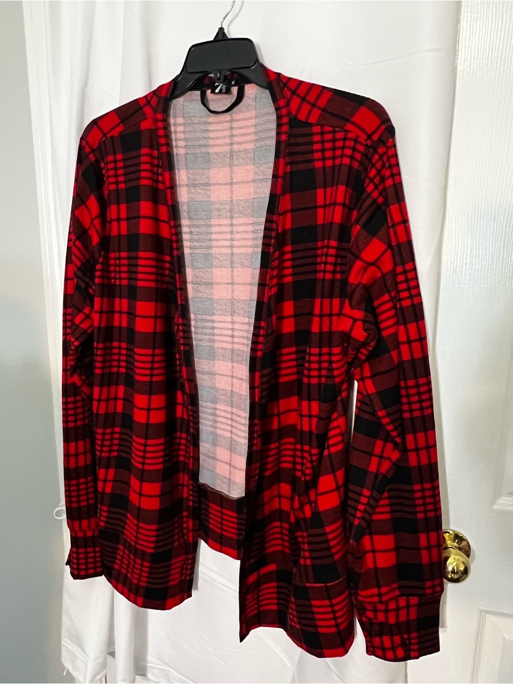 Red & Black Plaid Open Blazer Jacket